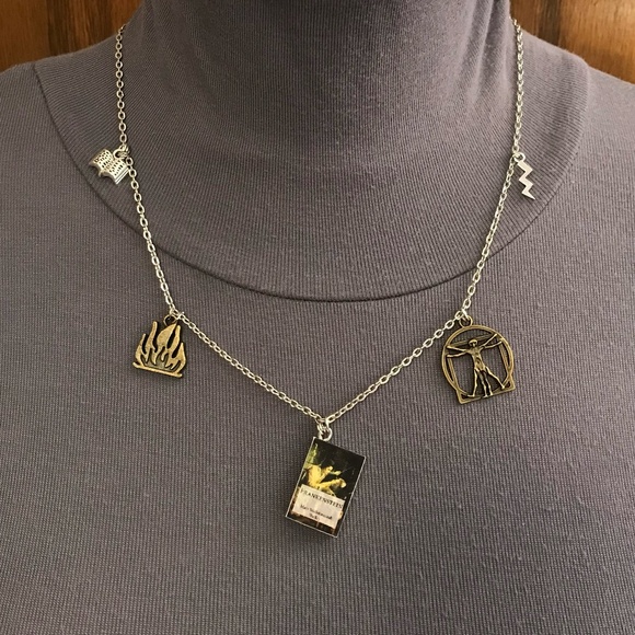Frankenstein by Mary Shelley Handmade Novel Literature Necklace, Book Cover Fire - Picture 7 of 15